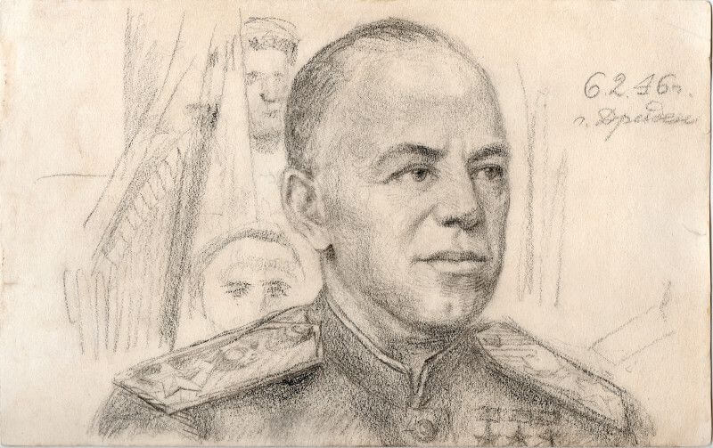 Наговицын Н.Г. (1918&ndash;1991). Маршал Советского Союза Георгий Константинович Жуков у&nbsp;Катуковцев (1&nbsp;гвардейская танковая армия). Дрезден, 1946